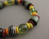 Boys Bracelet with Green, Orange and Yellow Beads, Medium, BB 114