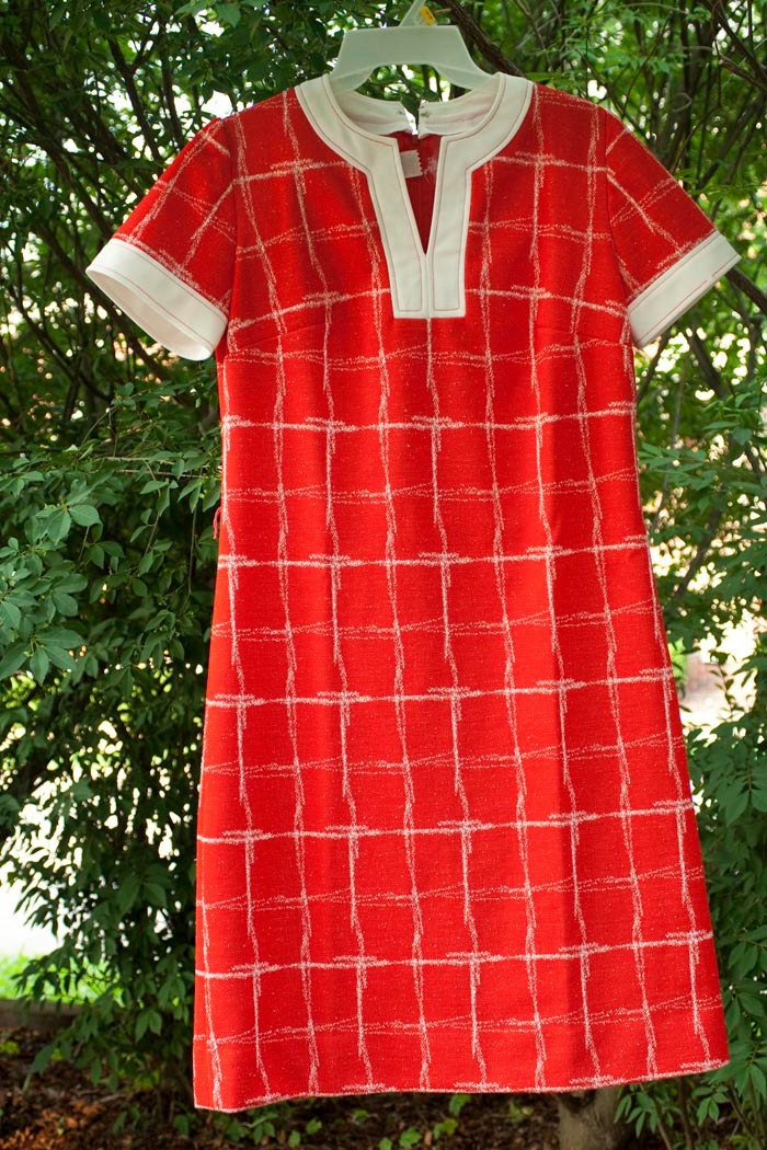 Vintage 60's Andrea Gayle orange/coral mod square pattern dress