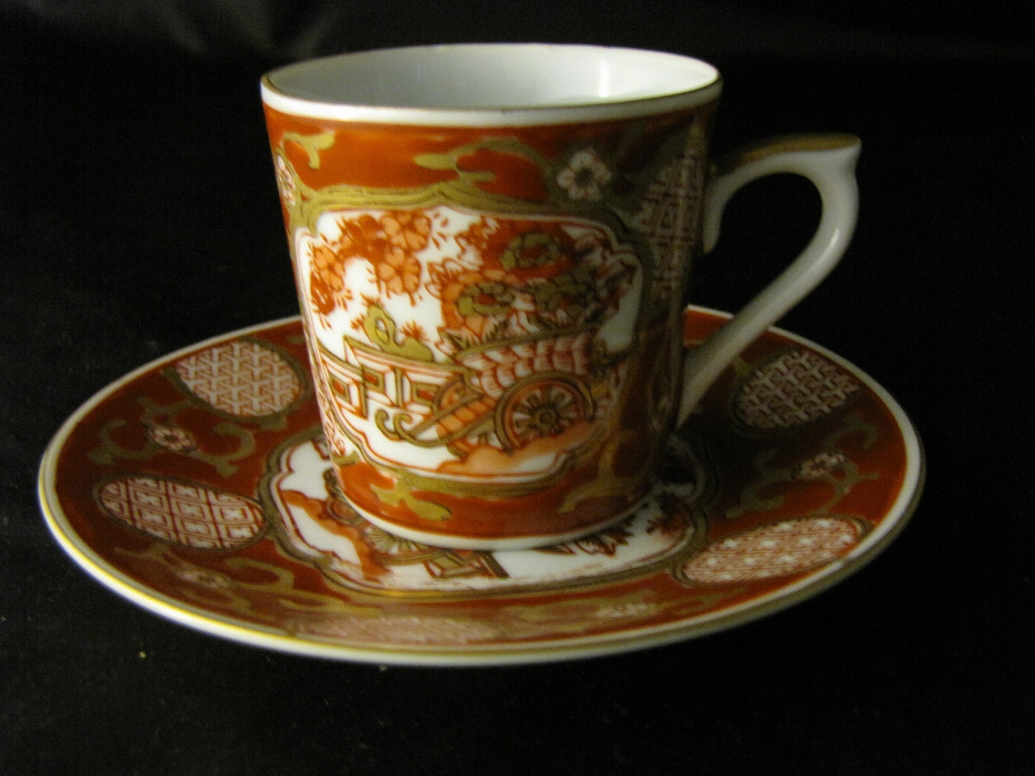 ON SALE - Gold Imari Hand-Painted Porcelain Japanese Cup and Saucer