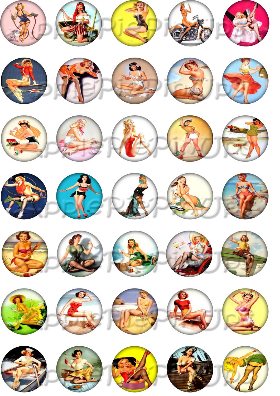 Retro Vintage Ephemera Cheesecake Style Pinups 1 inch Bottlecap Digital Collage Sheet 2 for Tags Gift Boxes Scrapbooking