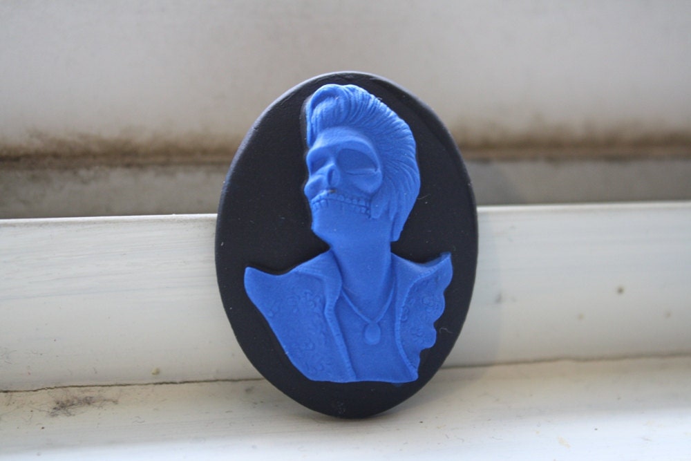 The King Skeleton Elvis Blue 40mm x 30mm Loose Cameos-Set of Three