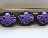 Purple Octopus Steampunk Nautical 40mm x 30mm Loose Polymer Clay Cameos- Set of Three