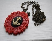 Nautical Anchor Cameo Necklace in Red Also available with Navy and White Anchor