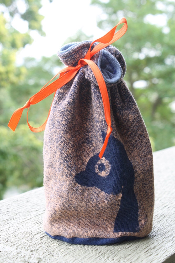 bleached navy and orange drawstring pouch