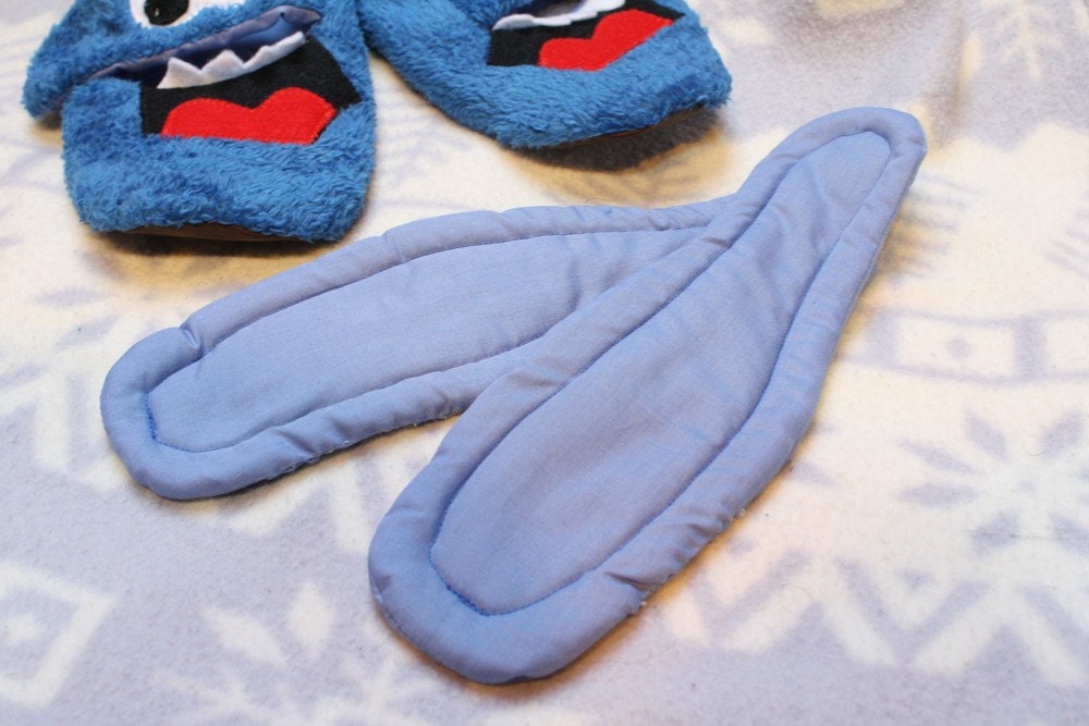 fuzzy blue monster slippers - ON SALE