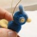 wide-eyed blue and yellow needle felted bird ornament