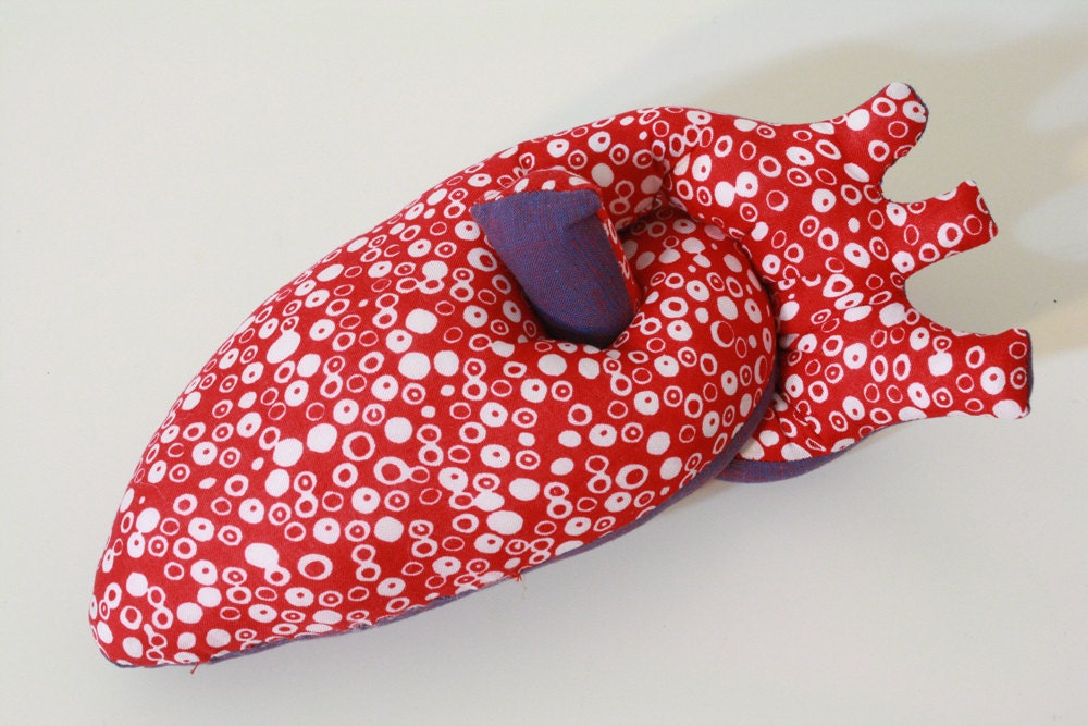 Anatomically correct-ish plush heart - in purple and red cotton