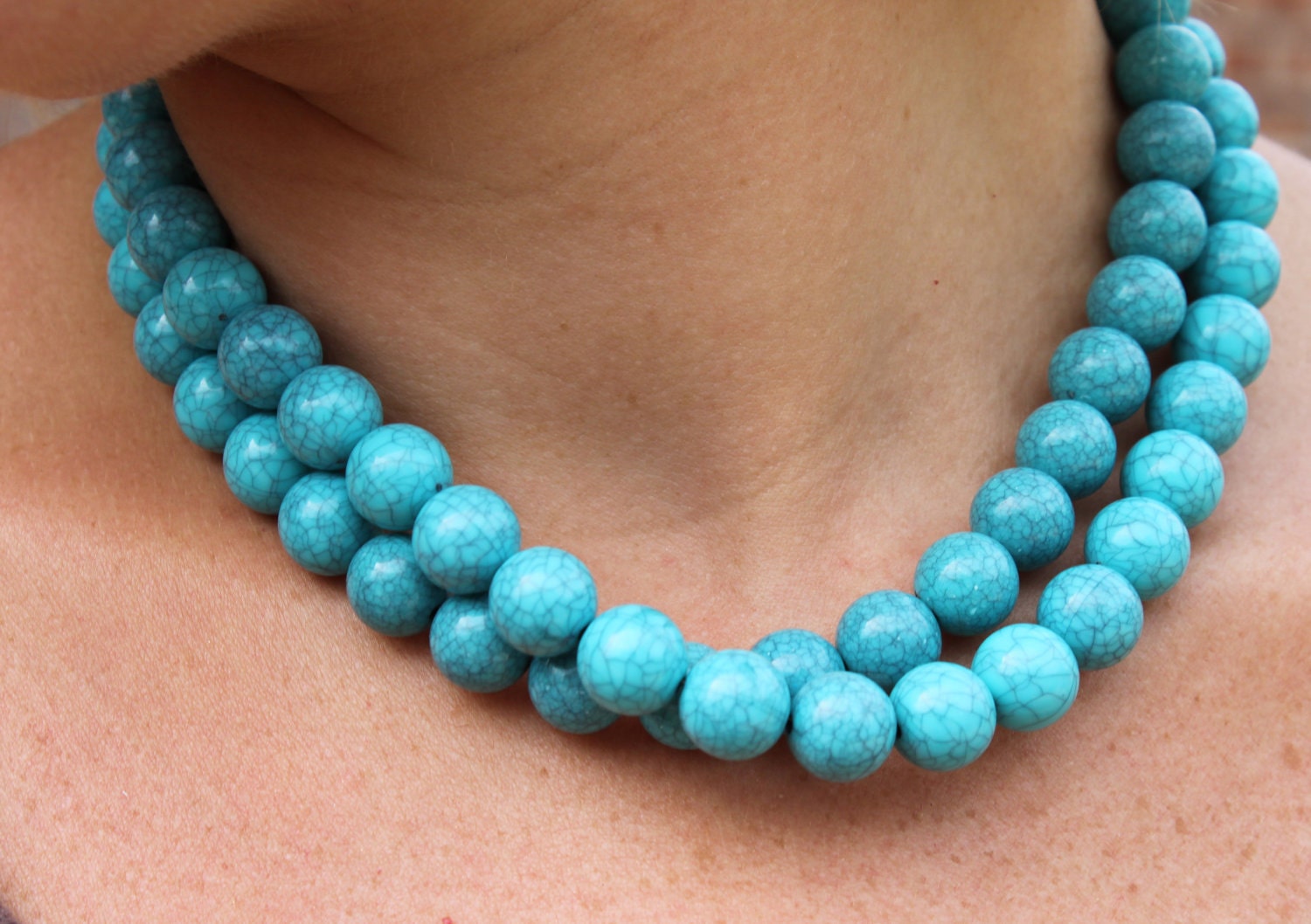 Turquoise Beaded Necklace - statement jewelry