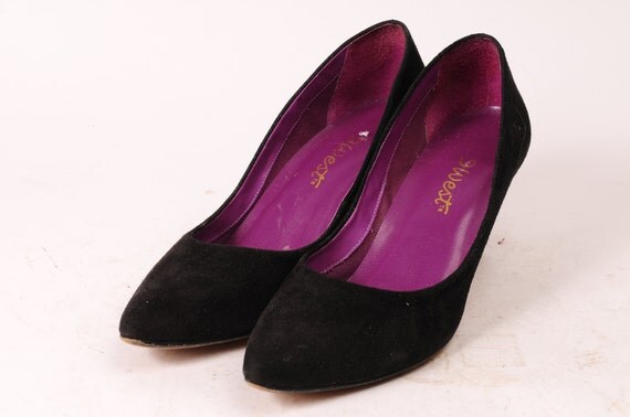 1980's Black suede 9WEST high heels - Size 8.5 N