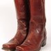 Brown square toed 1970's boots with v-cutout and zipper - Size 10