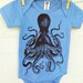 Screen Printed Baby Onesie Bodysuit - Giant Octopus - Blue ORGANIC Cotton