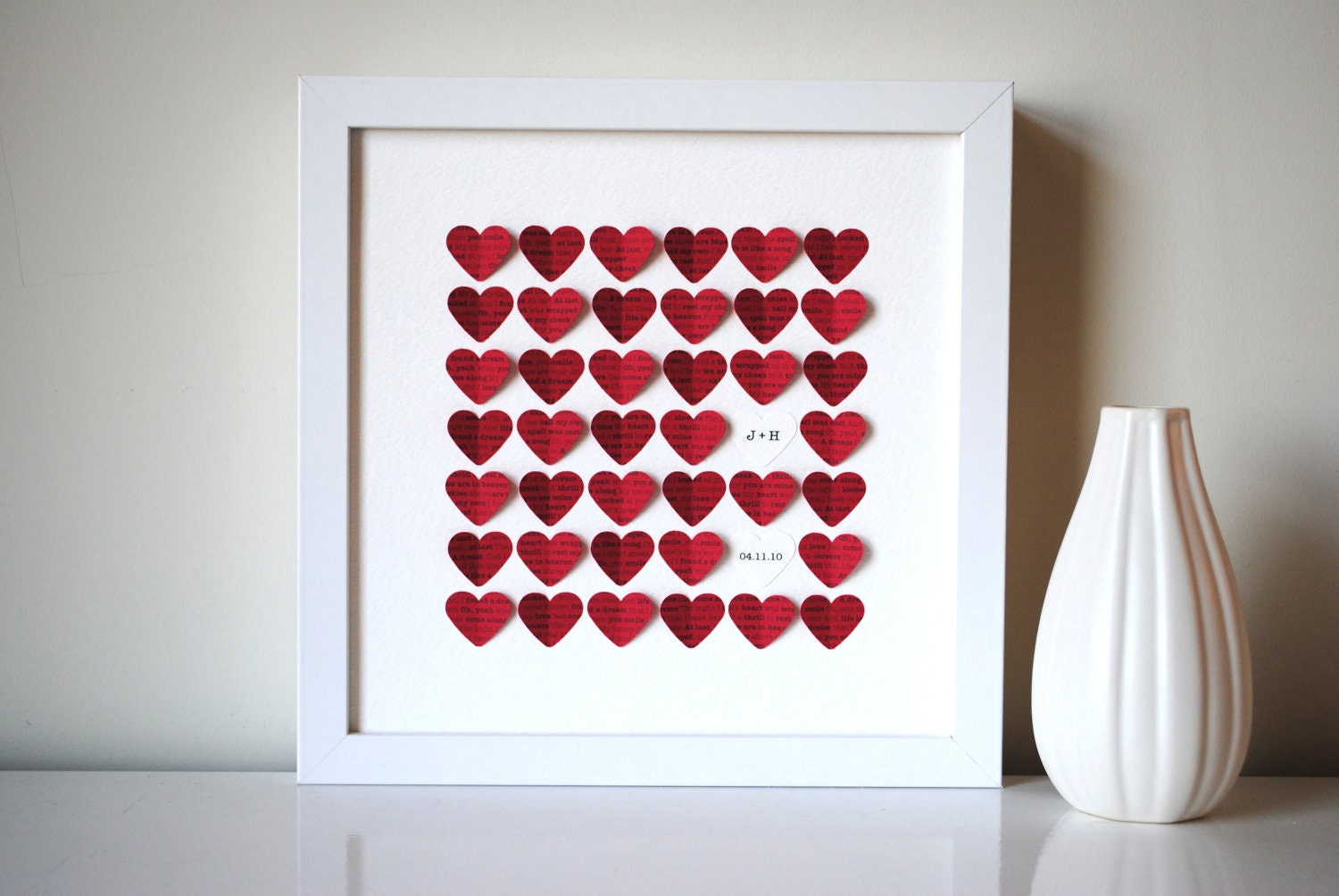 Wedding Gift, Personalized 3D Song Hearts (red) - made from song lyrics or wedding vows (Unique anniversary present)
