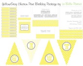 Printable Yellow & Gray Customizable Chevron Print Birthday Party Package