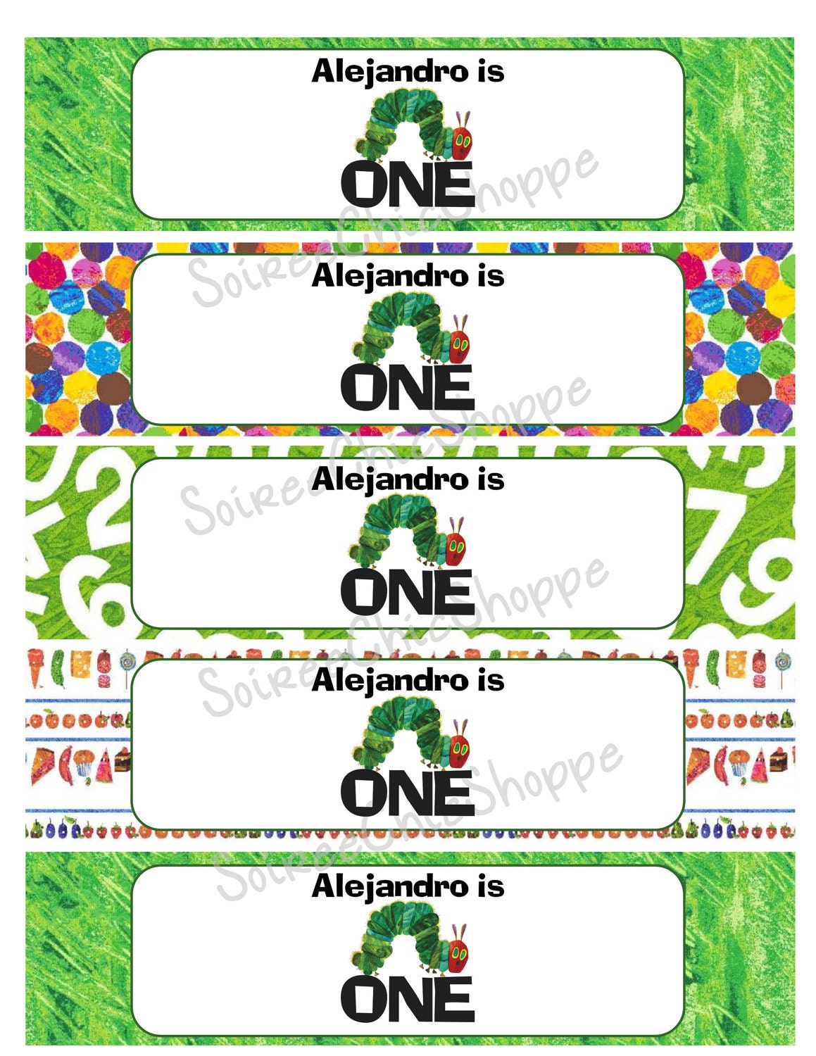 Custom Printable Hungry Caterpillar Birthday Theme Party Water Bottle Wrappers