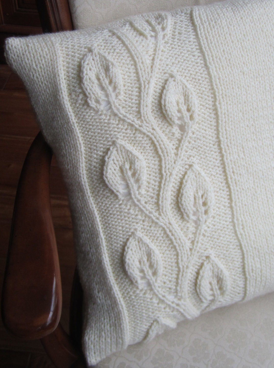 Climbing leaf hand knit aran style 20x20 pillow cover