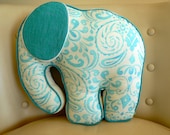Elephant Pillow in Aqua and Cream