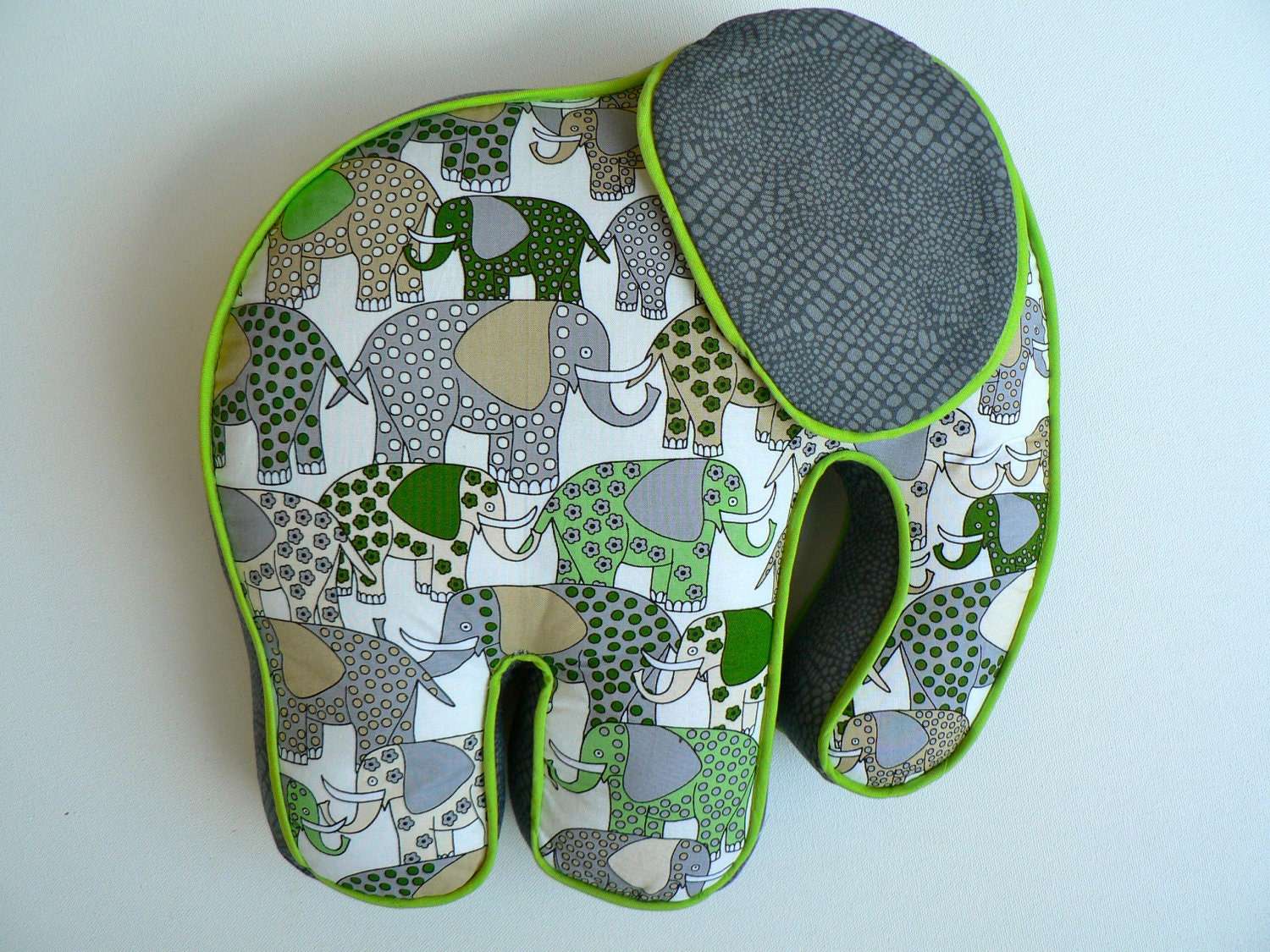 Elephant Pillow Green Gray White