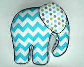 Elephant Pillow Aqua Chevron Gray White