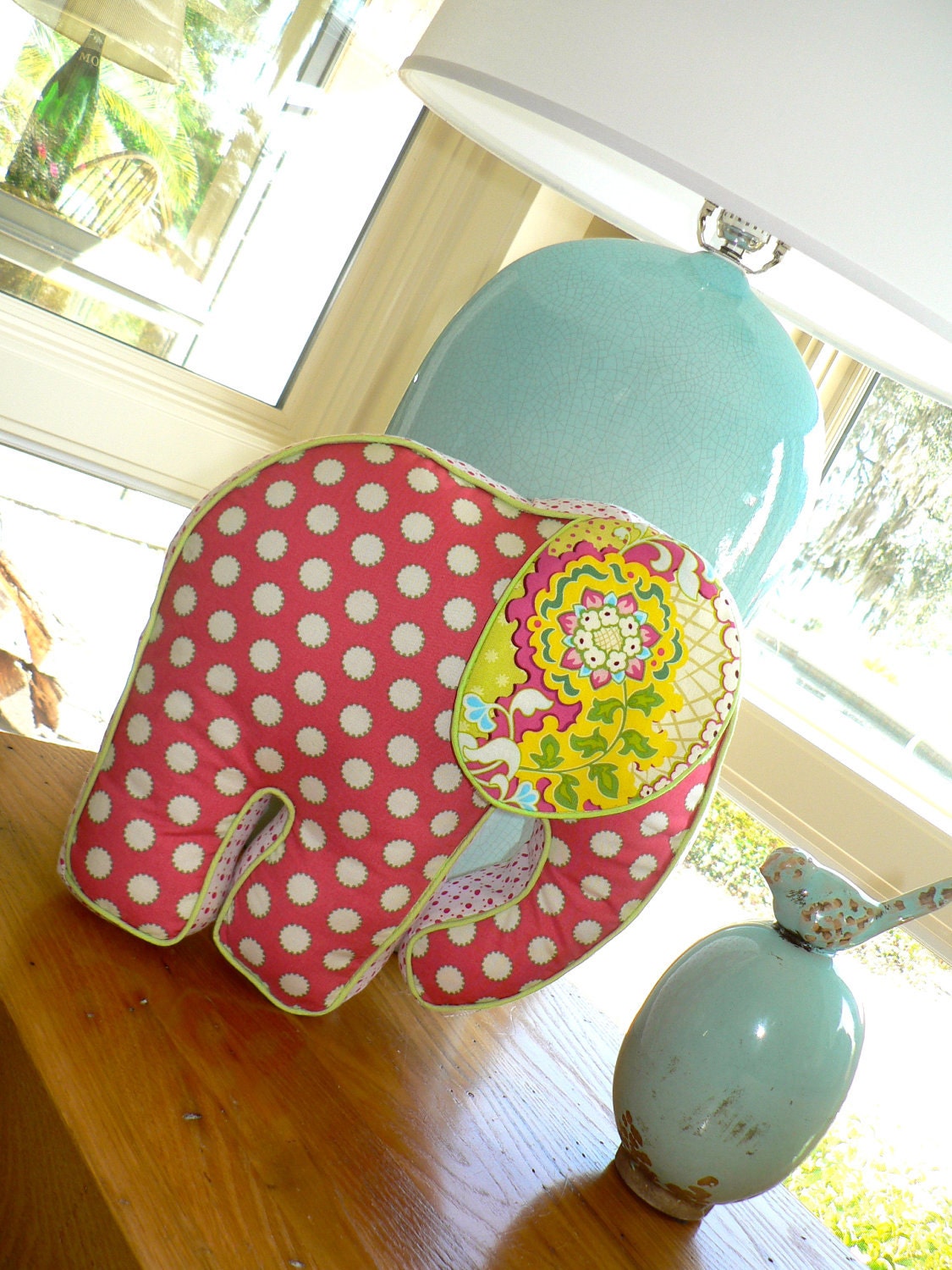 Elephant Pillow Pink Polka-dot and Paisley