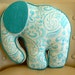 Elephant Pillow in Aqua and Cream