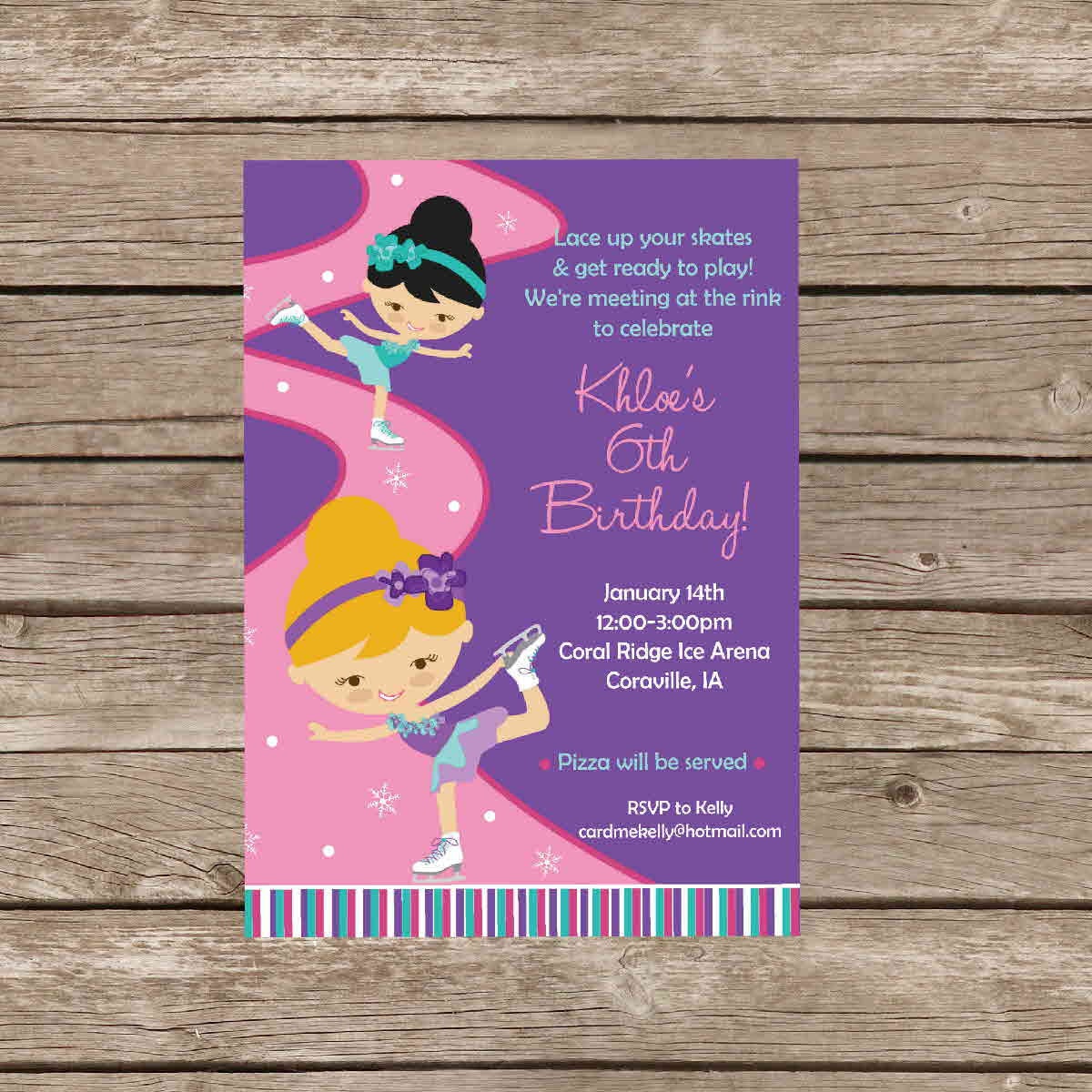 Printable 5x7 Ice Skating Polkadot Snowflake Birthday Invitation -  Digital File