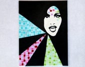 Recycled Paper Mixed Media Mosaic Art on Canvas - "ArtSpeak" Abstract Portrait by Lauren Snyder