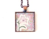 Pink Lily Original Art Pendant by Lauren Snyder-Recycled Paper Mixed Media Mosaic Art