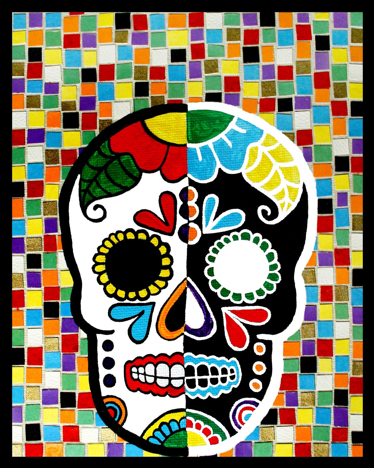 Opposites Attract Sugar Skull Giclee Print