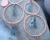 Hammered Copper Earrings - Powder Blue Kyanite Earrings - Large Dangle Earrings