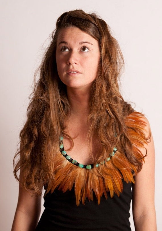 Feather Necklace with Turquoise Detail