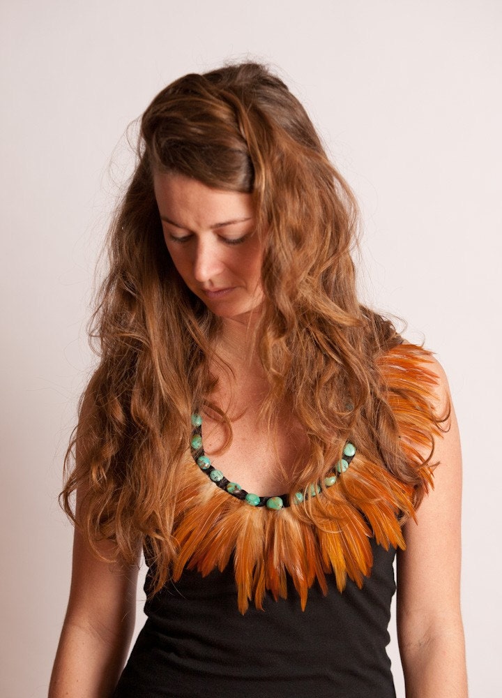 Feather Necklace with Turquoise Detail
