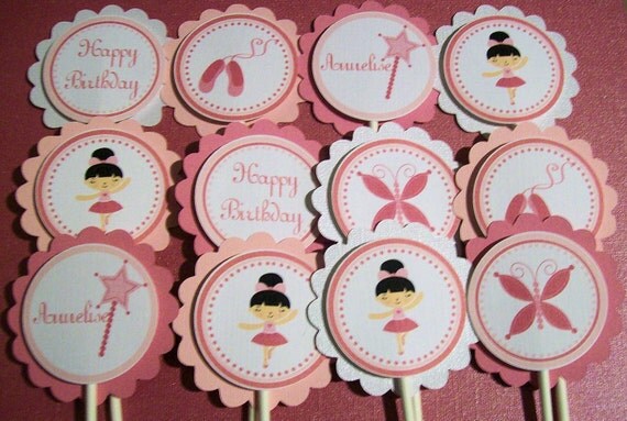 Set of 12 Personalized Pretty in Pink Ballerina Cupcake Toppers - Ballerina Birthday -Ballerina Party -Ballerina Il_570xn