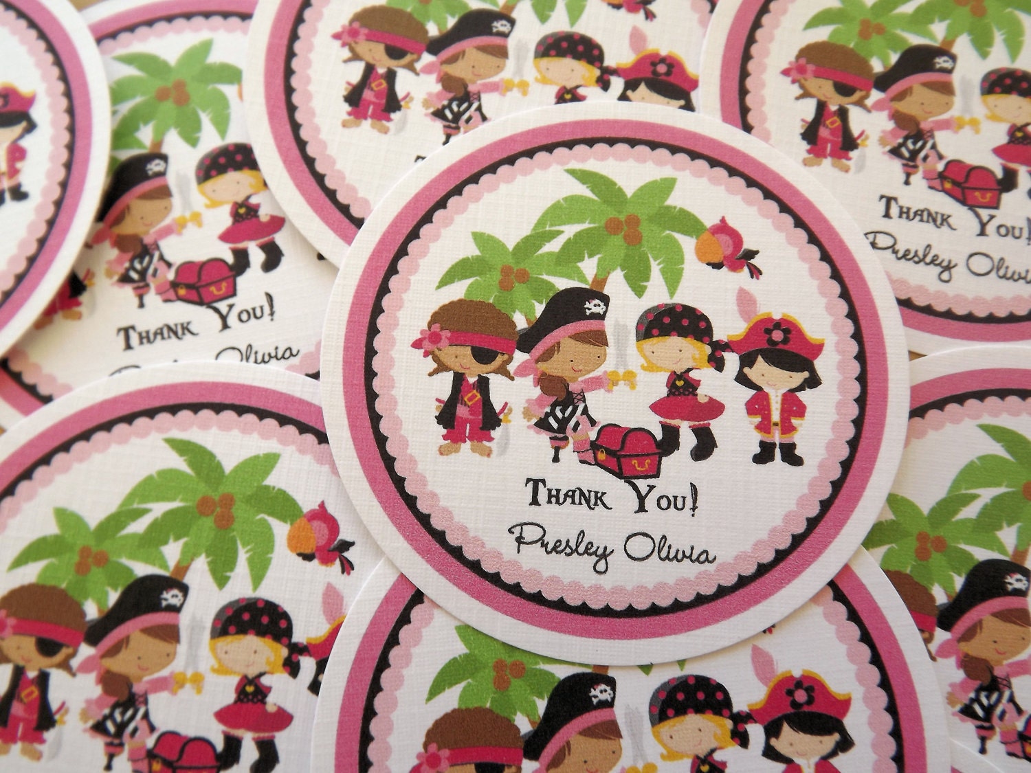 Pink Pirate Collection -Favor Tag, Thank You Tag, Gift Tag -Baby Shower, Birthday Party Il_570xn