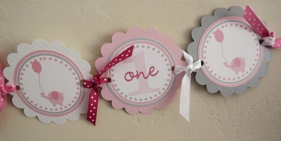 Pink and Grey Elephant Collection: High Chair Banner Il_570xn