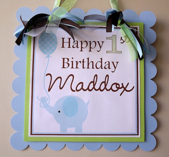 Blue Green Brown Boy Elephant Collection: Door Sign Il_570xn