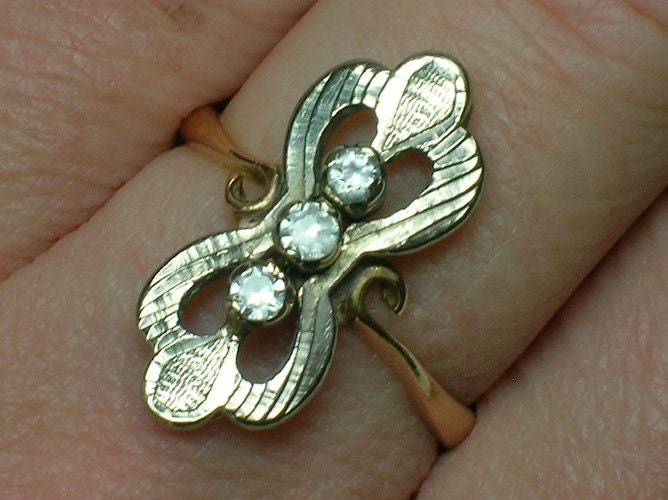 Vintage Soviet era 583 Russian Pink & White Gold Fianit Ring