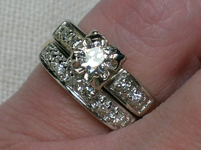 Vintage Wedding Rings Set: Bold Mid Century Moderne Vintage Wedding Rings Set: Bold Mid Century Moderne