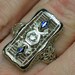 Antique Diamond & Sapphire Ring: Art Deco White Gold Filigree "Box"