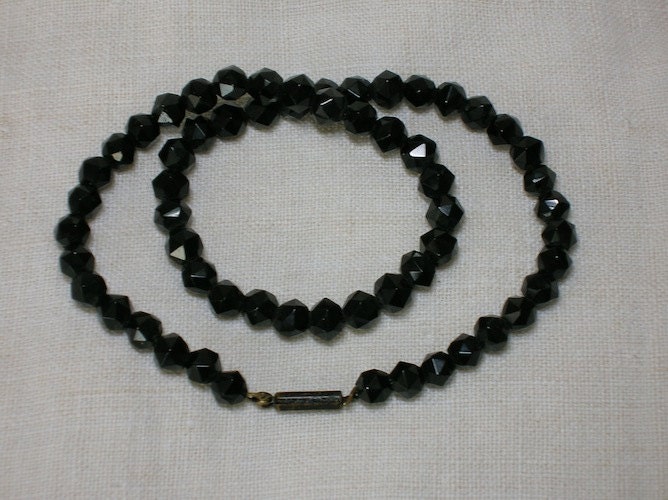 REDUCED: Antique Jet Necklace. Faceted Beads, Sparkling Black