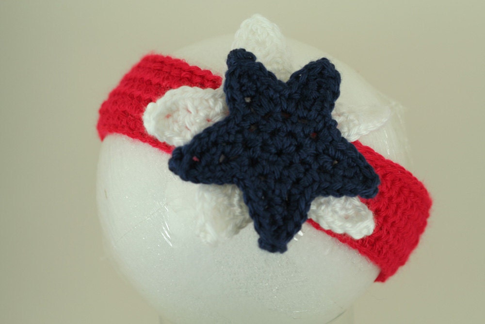 OOAK- Stacked Star Headband - America Patriotic- Red/White/Blue/Navy Toddlers 1-3 Years - Ready To Ship Handmade & Crocheted