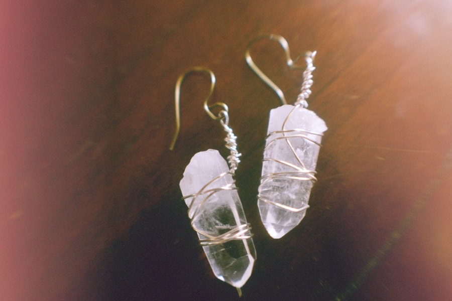 wire wrapped crystal quartz earrings