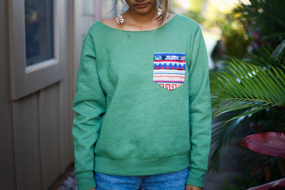 green tribal pocket sweatshirt