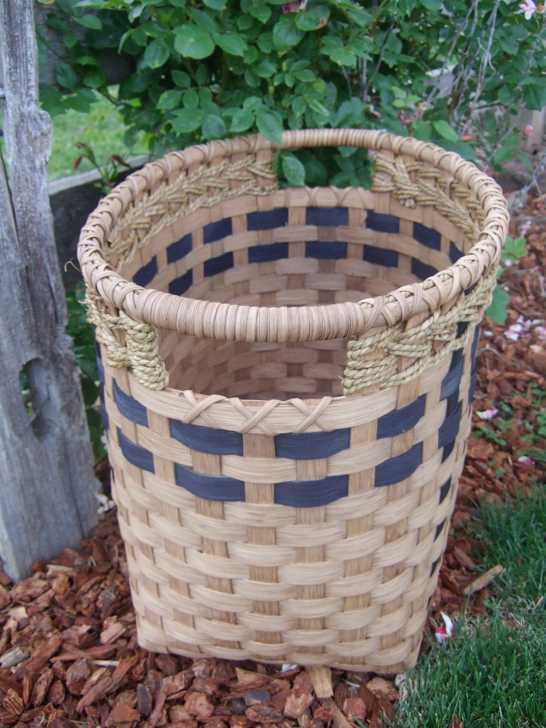 Items similar to Large Rectangle Laundry Basket Handwoven in navy