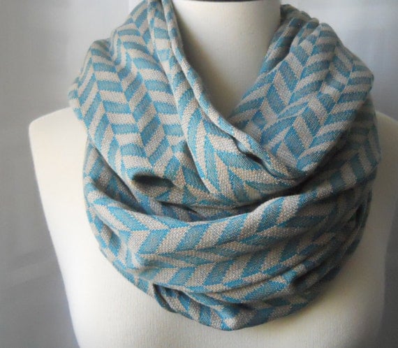 Infinity Scarf Arrows - Teal and Beige - Super Wide - Oversized Scarf
