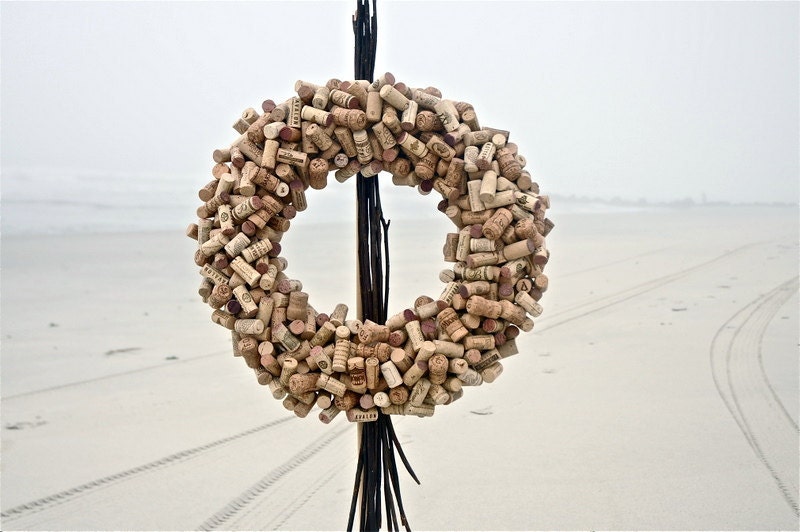 Really Big Recycled Wine Cork Wreath 23" - 24" /  "Naked"