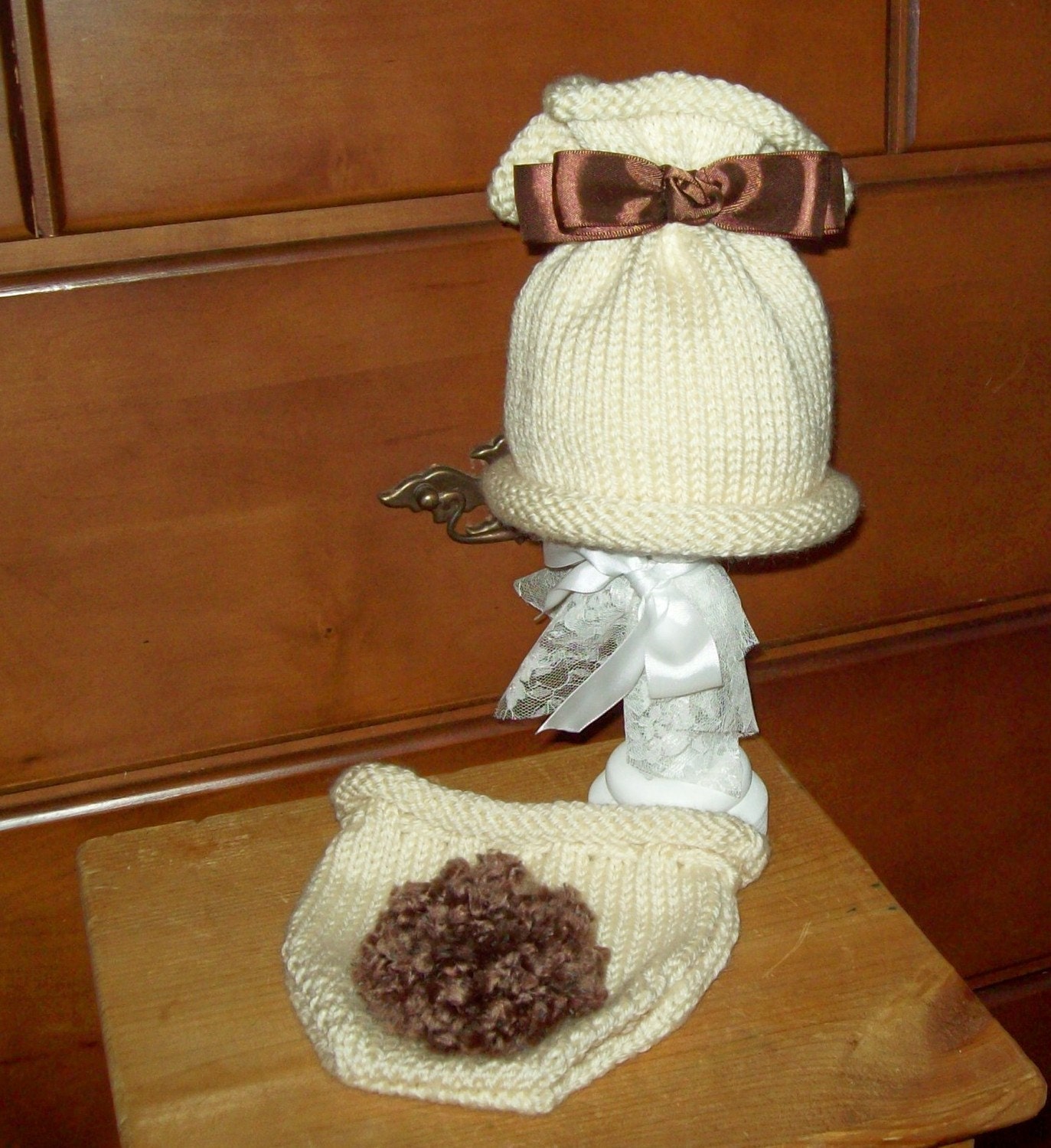 Ivory Bunny Bum Diaper Cover with Matching Bow Top Hat Easter Photo Prop Set