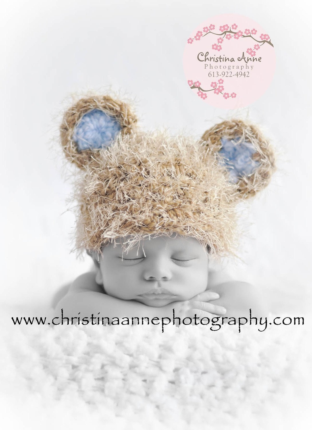 It's a Boy Knit Baby Bear Newborn Beanie Hat with Blue Ears for Infant Photography