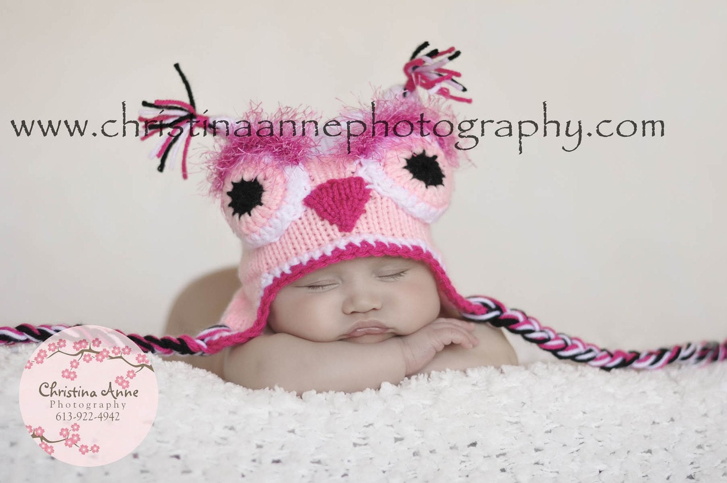 It's a GIRL Newborn Baby Owl Hat with Earflaps and Ties Photography Prop