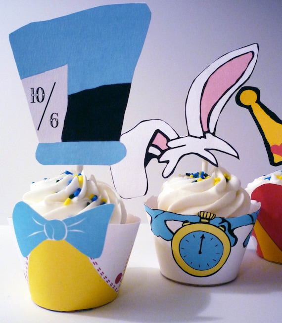 Alice In Wonderland Cupcake Wrappers and Toppers Il_570xn
