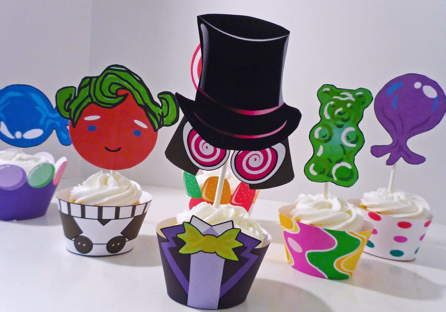 Willy Wonka Chocolate Factory Printable Party Cupcake Wrappers and Toppers